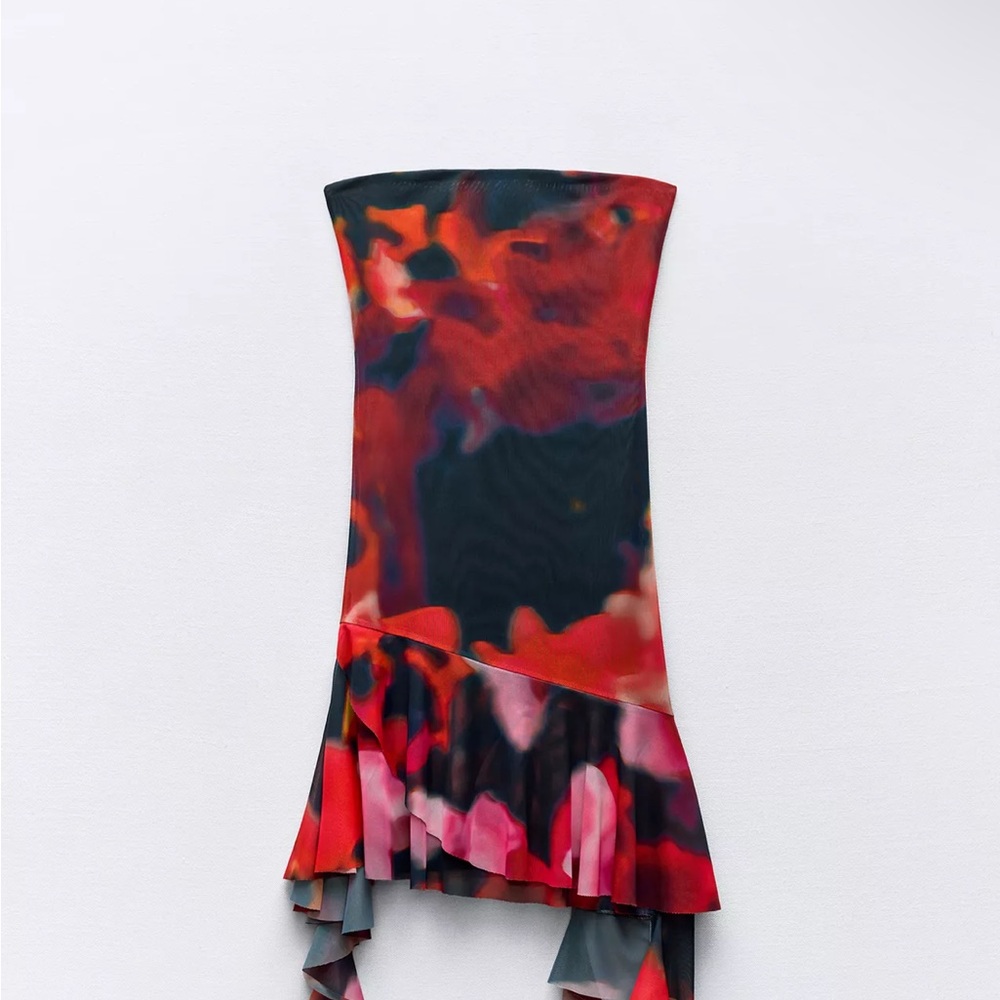 Zara Red and Black Ruffled Sheath Mini Dress